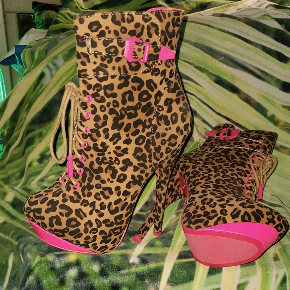 High heeled platform ankle boots